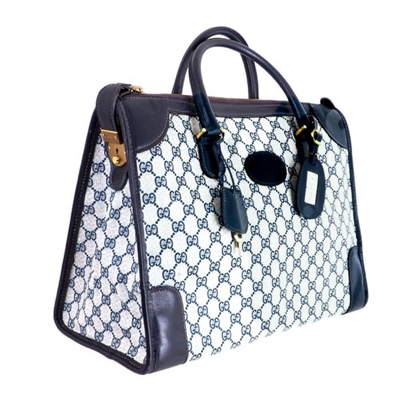 M GUCCI GG SUPREME Navy Rolled Handle Doctors Work Travel Bag w Dust Bag COA - Picture 11 of 17